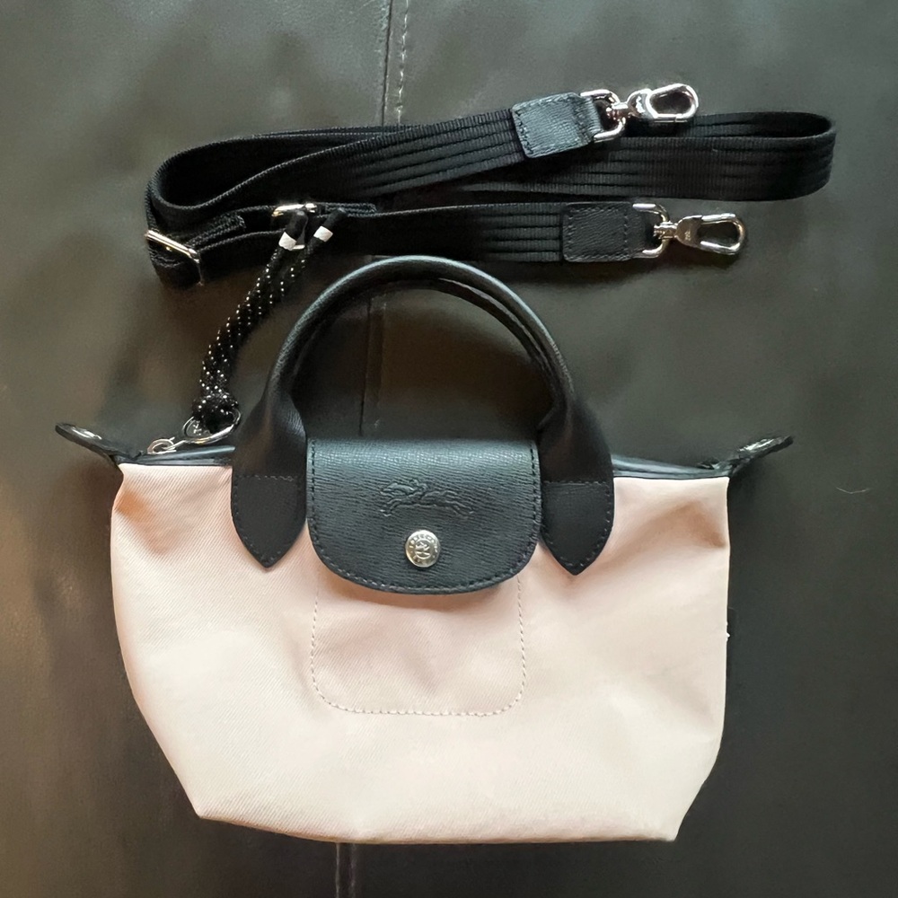 Longchamp Le Pliage Energy XS handbag in Nude with silver tone hardware